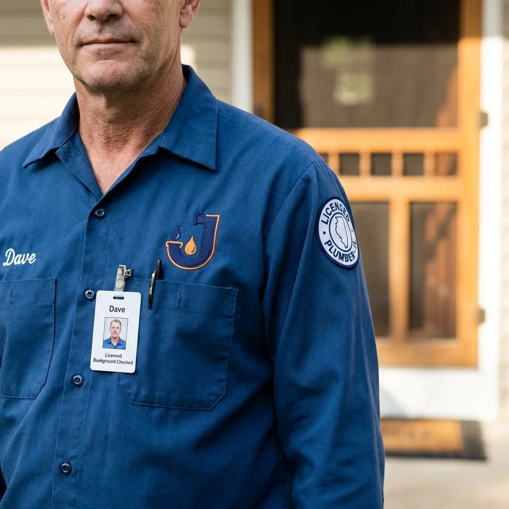 Licensed plumber showing ID badge in Evansdale, IA