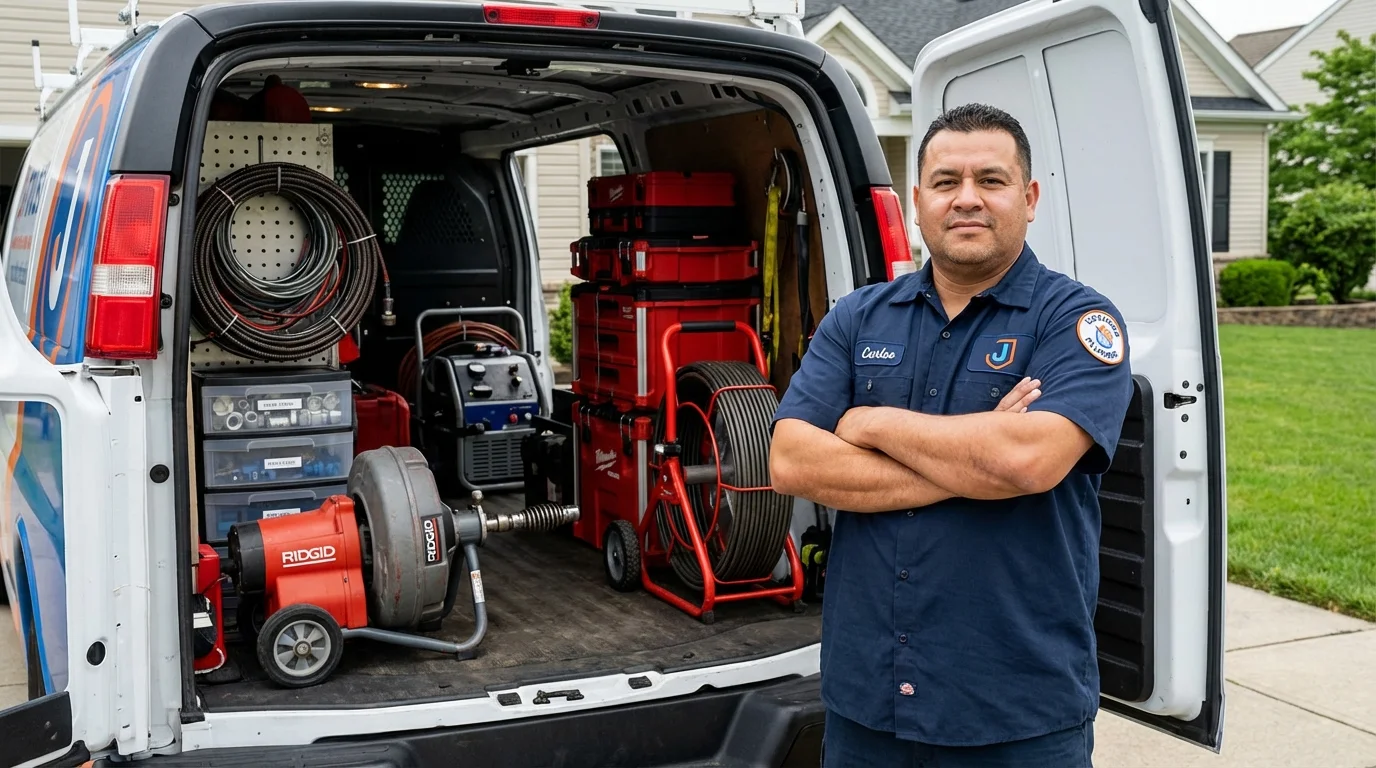 Professional drain cleaning equipment and Johns Plumbing LLC plumber in Evansdale