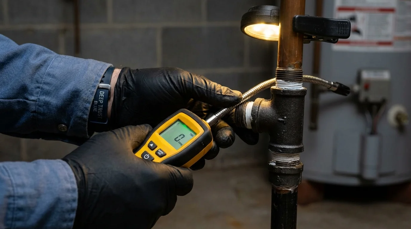Gas leak detection with electronic sniffer by Johns Plumbing LLC in Evansdale