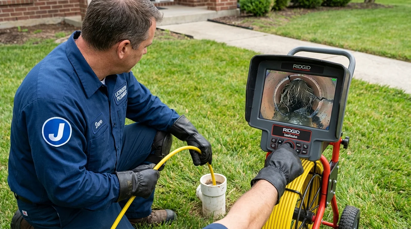 Sewer camera inspection being performed by Johns Plumbing LLC in Evansdale