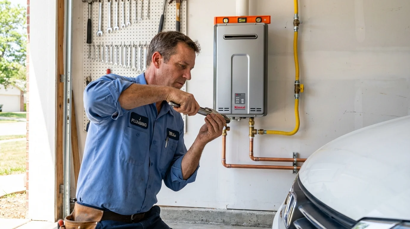 Tankless water heater installation by a Johns Plumbing LLC plumber in Evansdale